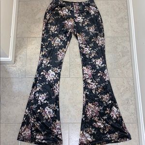 Velvet floral print flare/bell bottoms